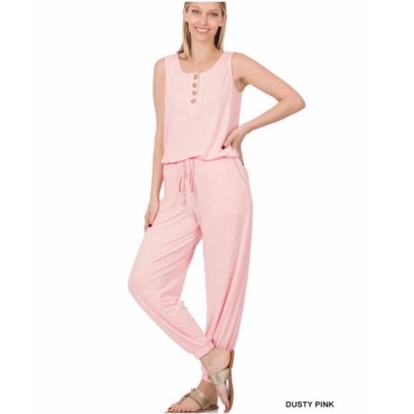 A Girl Thing Pants - Opaque Pink Sleeveless Romper / Jumpsuit, L